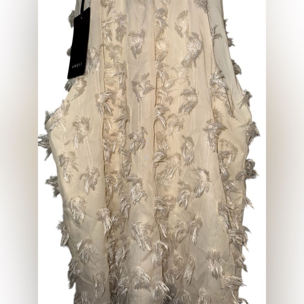 AMOLI Couture Ivory Tactile Tassel Fringe Cowl Neck Blouse NWT Large Top Busines - Picture 3 of 6